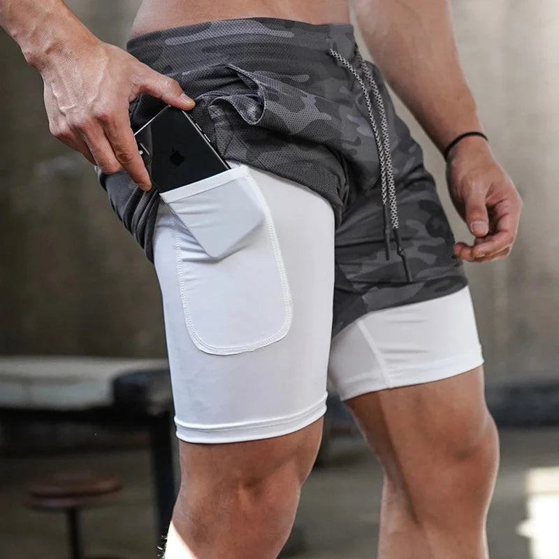 Camo Running Shorts Men Gym Sports Shorts 2 In 1.