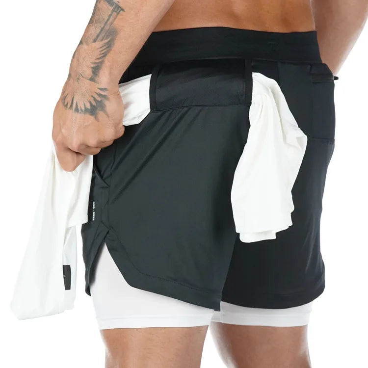 Camo Running Shorts Men Gym Sports Shorts 2 In 1.