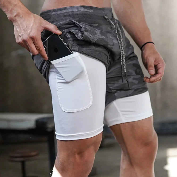 Camo Running Shorts Men Gym Sports Shorts 2 In 1.